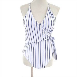 NEW Selfiego Blue White Striped One Piece Swimsuit
